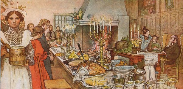 Kerstavond, Carl Larsson, 1904. (Wikimedia Commons) Kerstdiner geschiedenis traditie