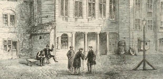 De Marshalsea schuldgevangenis in Londen tijdens de 18e eeuw