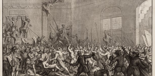 Wreede moordt der Spanjaarden tot Naarden, Jan Luyken, Publiek Domein, via Wikimedia Commons. bloedbad van Naarden geschiedenis tachtigjarige oorlog