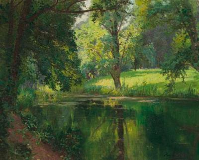 Naturalistisch schilderij 'A quiet sketch by the river' door Henry Biva.