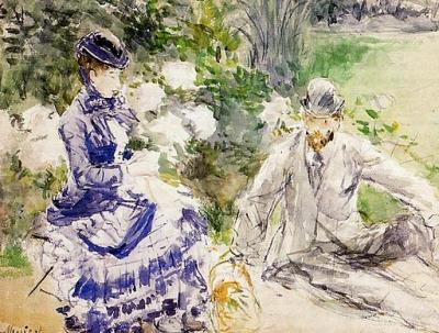Impressionistisch schilderij 'by the water' van Berthe Morisot.