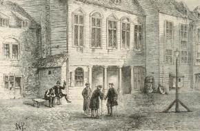 De Marshalsea schuldgevangenis in Londen tijdens de 18e eeuw